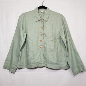 J Jill 100% linen pleated back jacket light green size XSP petite short buttonup